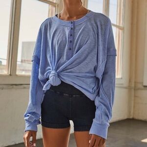 FP Movement by Free People Blue Egret One Up Henley Long Sleeve Tee Shirt Large